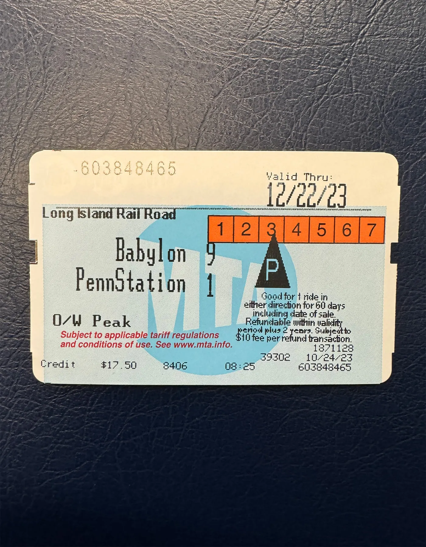 A physical paper LIRR ticket