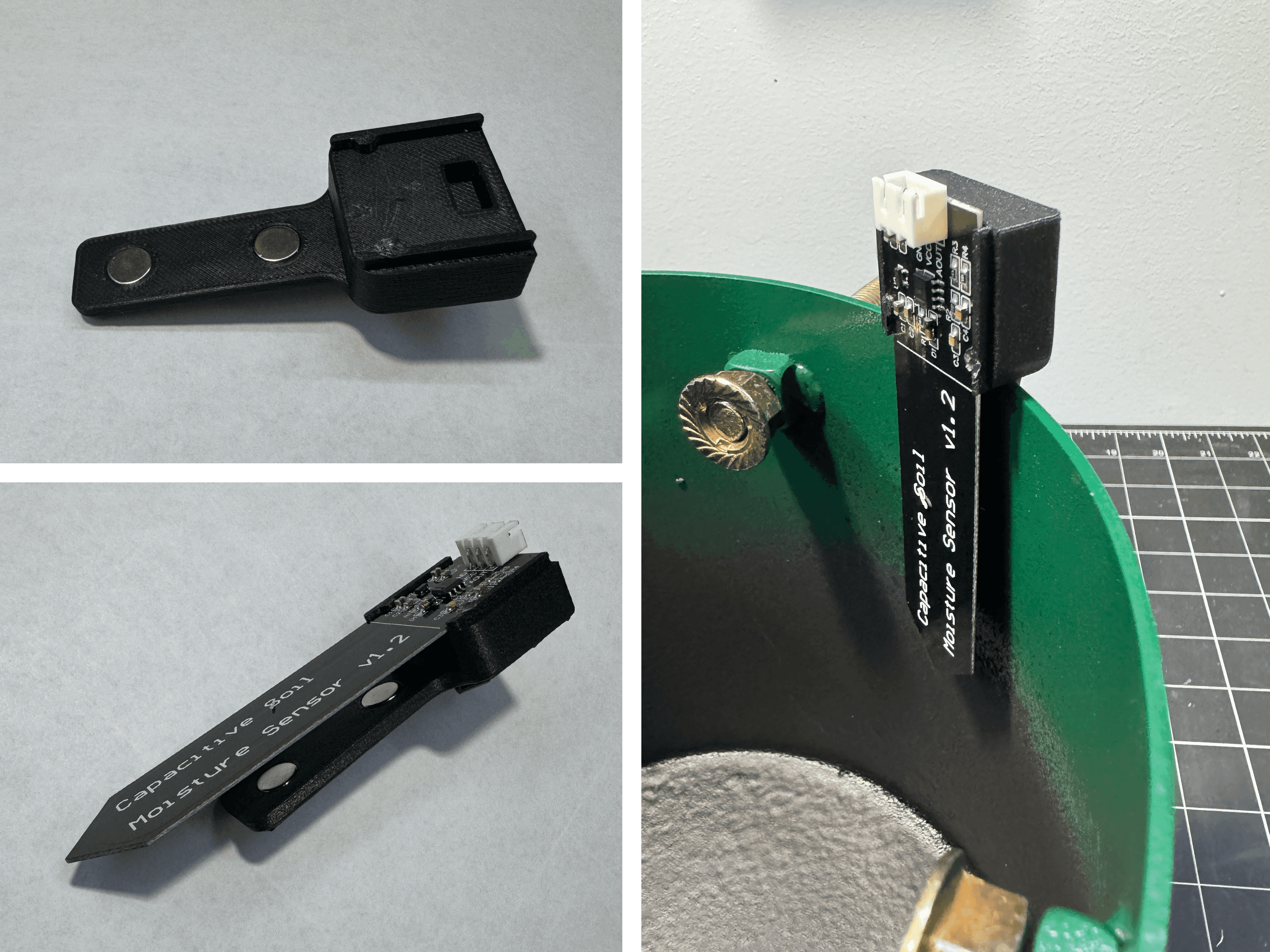 Different perspectives of the 3D printed moisture sensor mount