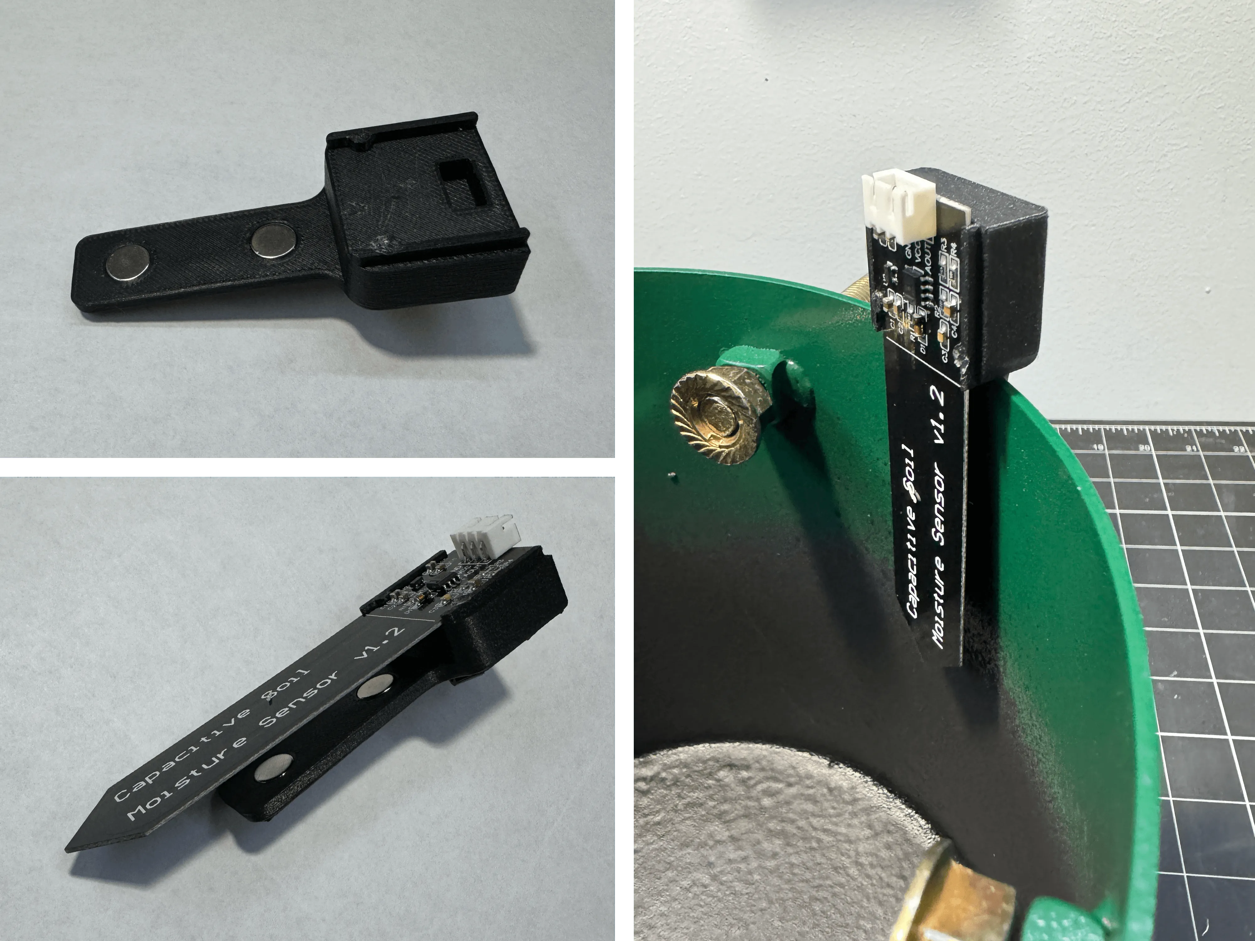 Different perspectives of the 3D printed moisture sensor mount