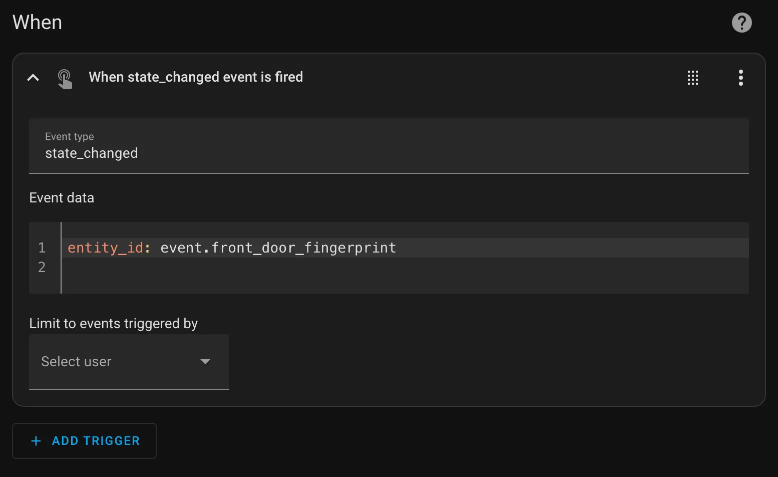 Screenshot of the Home Assistant automation interface where a state_changed event is configured as a trigger