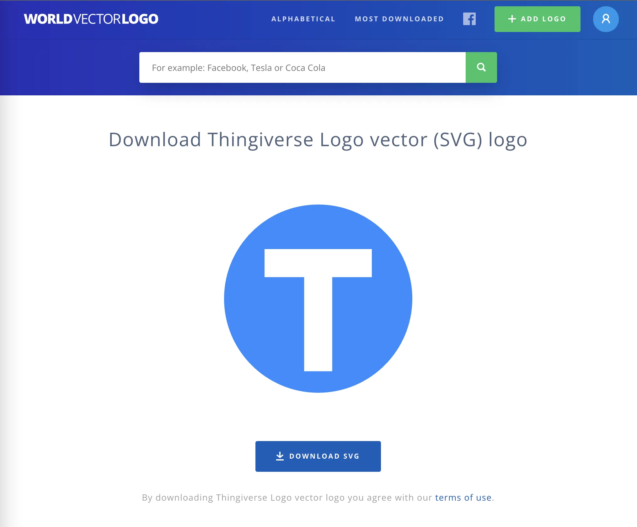 Screeshot of the free Thingiverse svg on worldvectorlogo.com