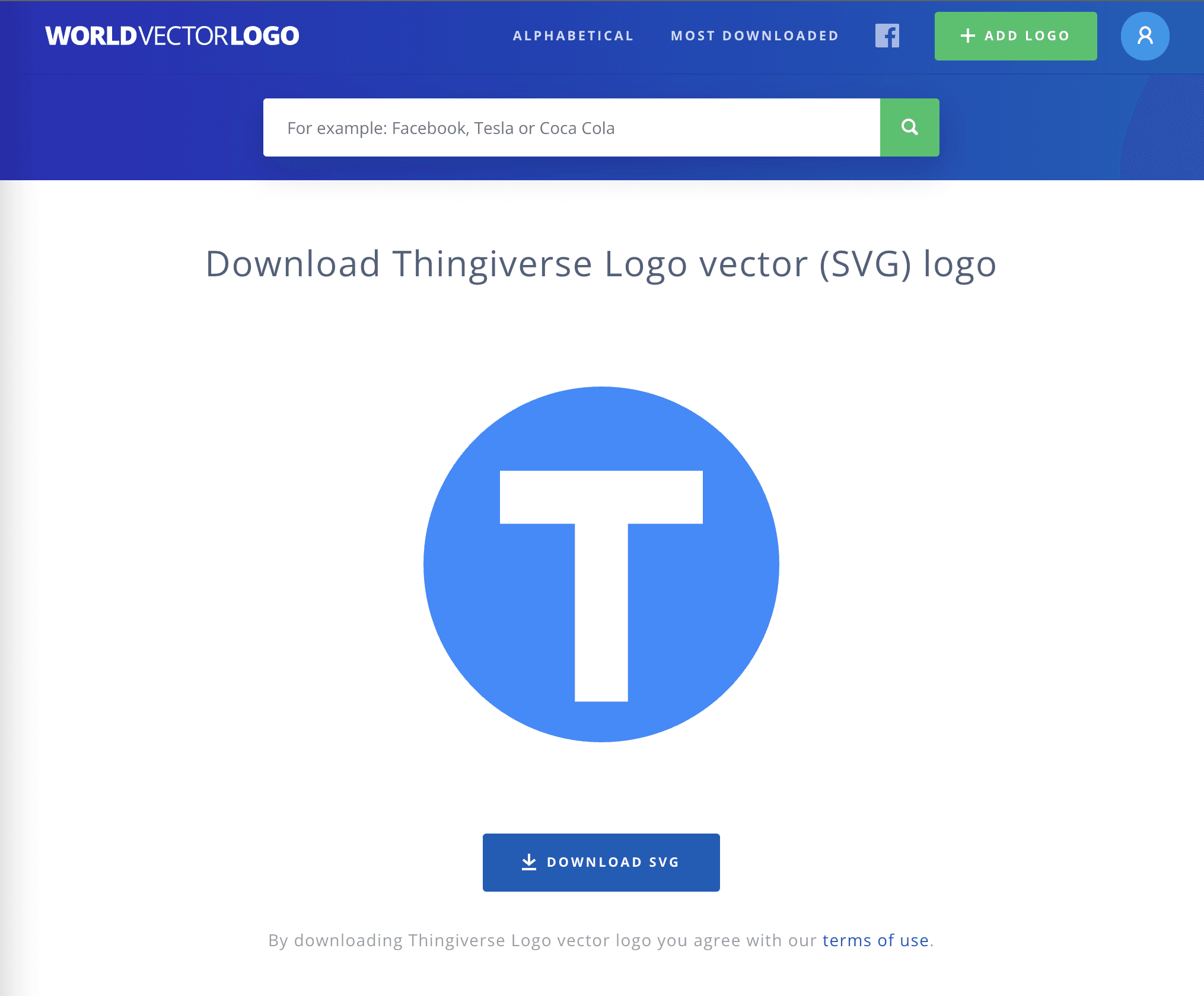 Screeshot of the free Thingiverse svg on worldvectorlogo.com