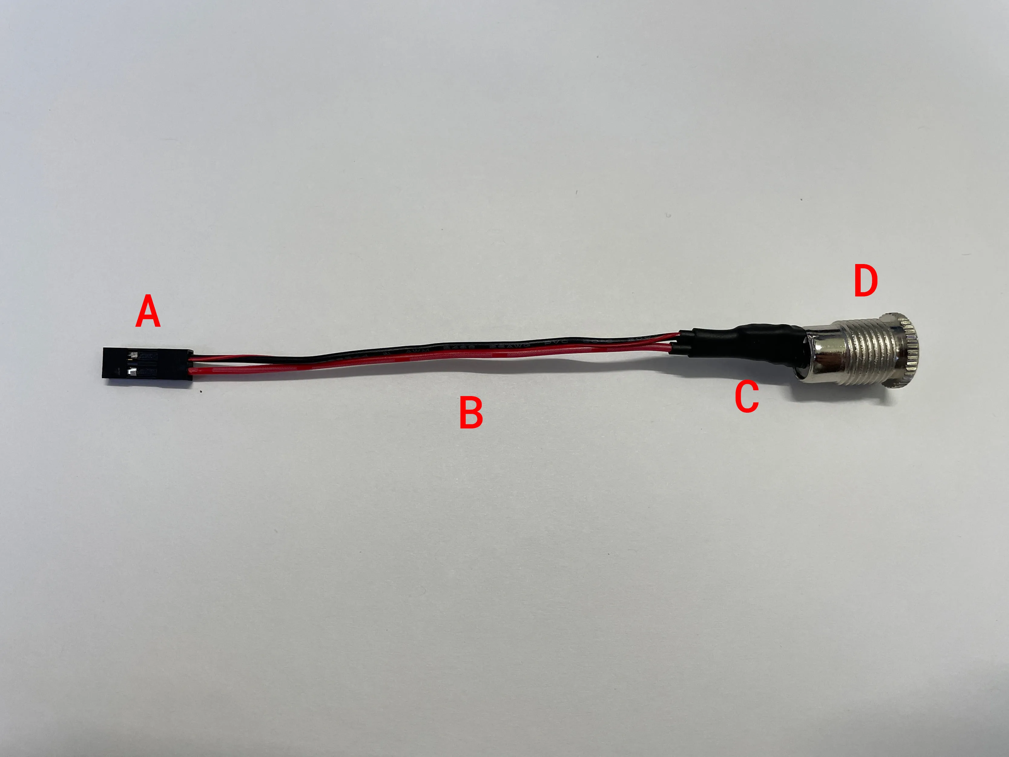 Wiring between Raspberry Pi 4 dupont connector and female barrel connector
